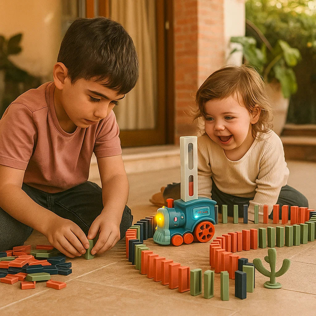 Treno domino giocattolo per bambini | Posa automatica dei binari con luci e suoni per un divertimento creativo