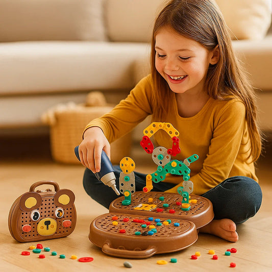 Set di gioco con trapano per bambini | Cassetta degli attrezzi educativa con cacciavite elettrico per costruire e giocare di ruolo