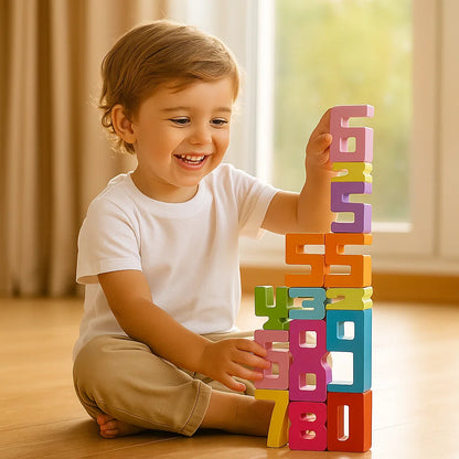 Blocchi numerici in legno per bambini | Giocattolo impilabile colorato per il conteggio , la logica e l' apprendimento precoce della matematica