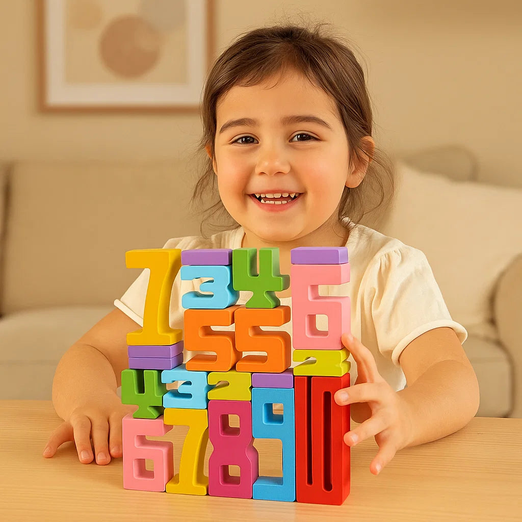 Blocchi numerici in legno per bambini | Giocattolo impilabile colorato per il conteggio , la logica e l' apprendimento precoce della matematica