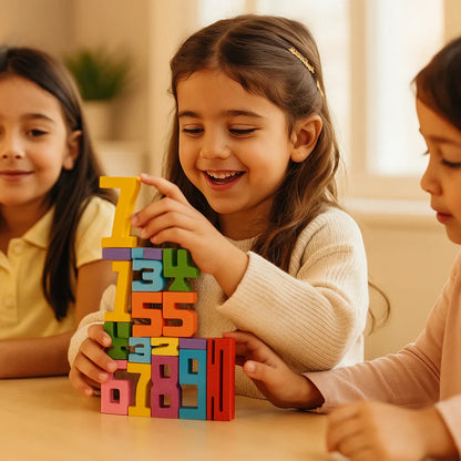 Blocchi numerici in legno per bambini | Giocattolo impilabile colorato per il conteggio , la logica e l' apprendimento precoce della matematica