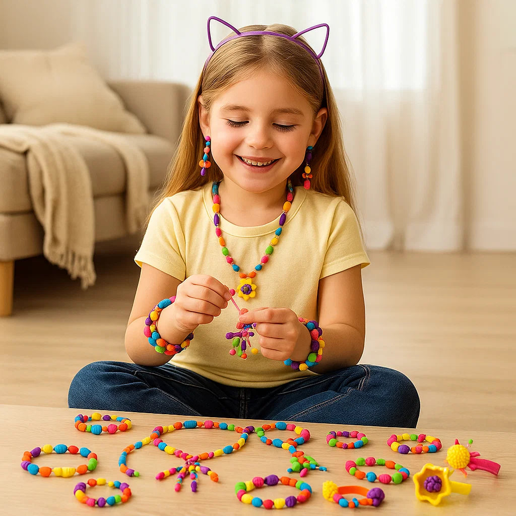 Set di perline pop per bambini | Kit di gioielli fai da te colorati per il gioco creativo e lo sviluppo della motricità fine