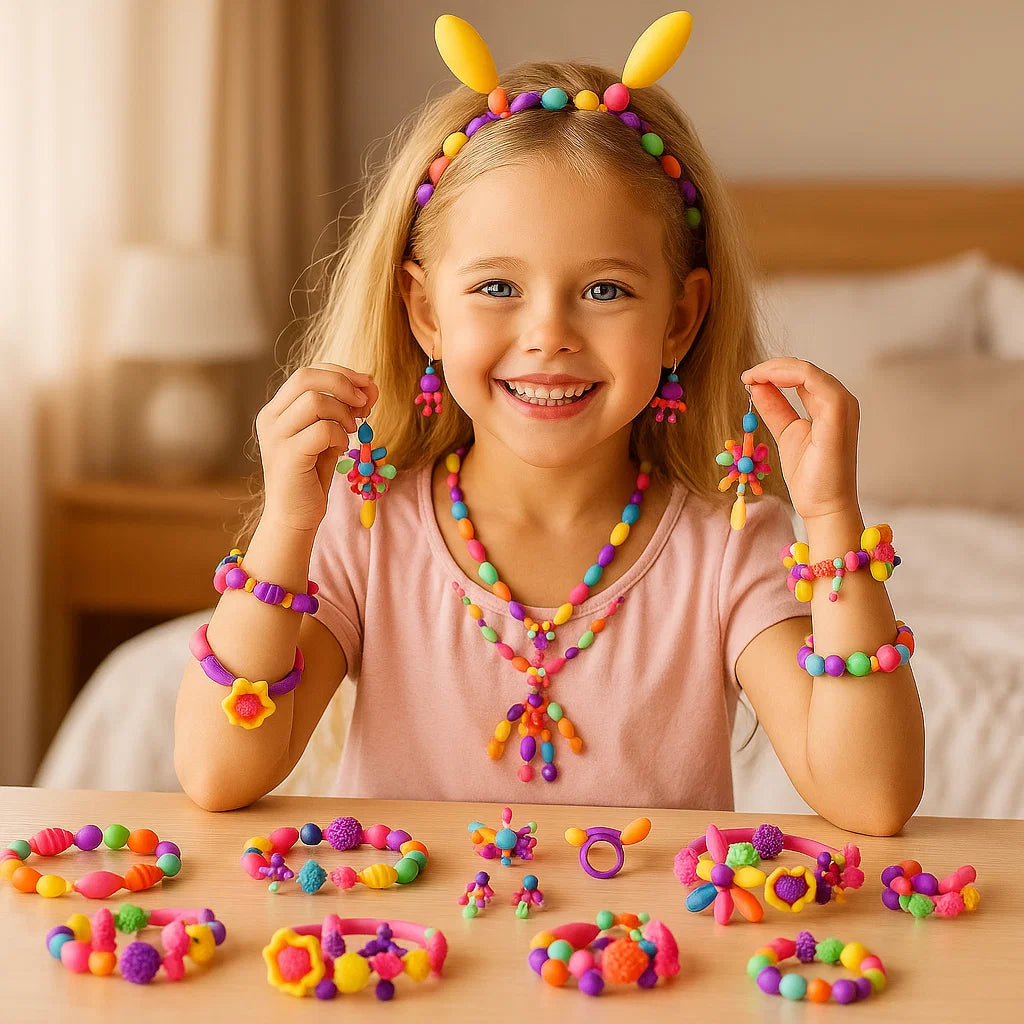 Set di perline pop per bambini | Kit di gioielli fai da te colorati per il gioco creativo e lo sviluppo della motricità fine