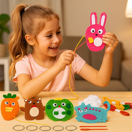 Kit di cucito per animali in feltro per bambini | Set di artigianato divertente per la coordinazione occhio - mano e lo sviluppo di abilità creative
