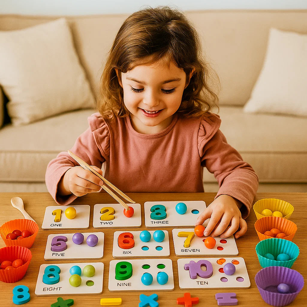 Puzzle di matematica Montessori per bambini | Gioco educativo di abbinamento di perline per il riconoscimento dei numeri e le abilità di conteggio