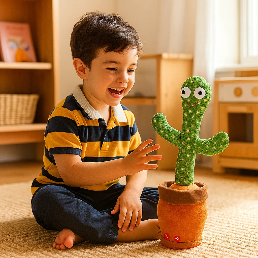 Cactus danzante per bambini | Peluche canterino con luci e mimica vocale per un divertimento musicale interattivo