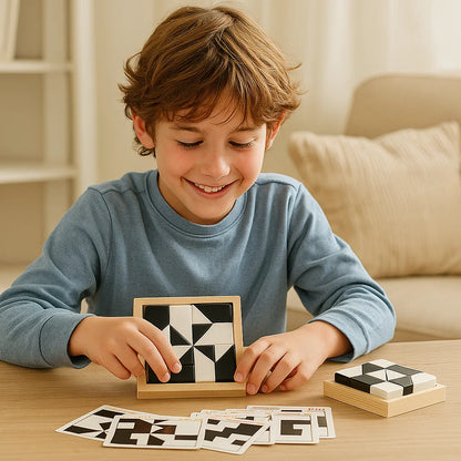 Gioco Puzzle di Blocchi da Battaglia in Legno ⎜ Giocattolo Educativo di Logica per Bambini con Carte e Tavola da Gioco