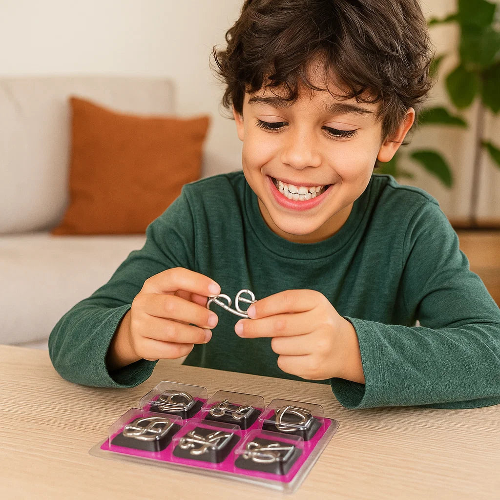 Set di Anelli Rompicapo in Metallo ⎜ Gioco di Logica per Bambini e Adulti con Molteplici Sfide di Sblocco