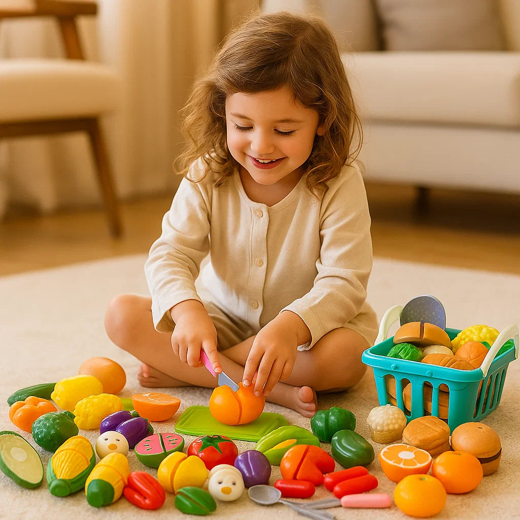 Set da cucina per tagliare la frutta | Giocattolo educativo per bambini con cestino e verdure realistiche per giochi di ruolo