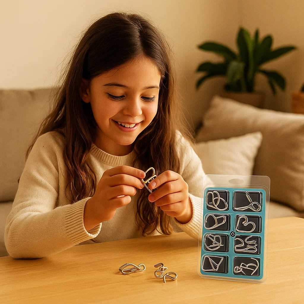 Set di Anelli Rompicapo in Metallo ⎜ Gioco di Logica per Bambini e Adulti con Molteplici Sfide di Sblocco