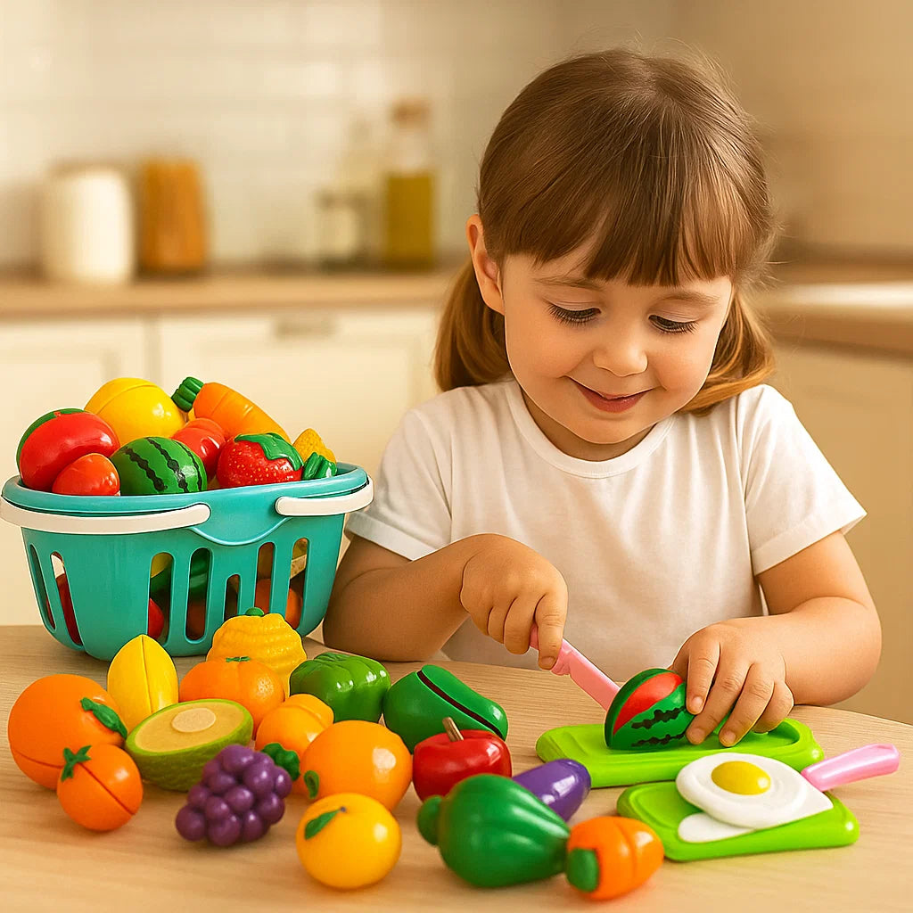 Set da cucina per tagliare la frutta | Giocattolo educativo per bambini con cestino e verdure realistiche per giochi di ruolo