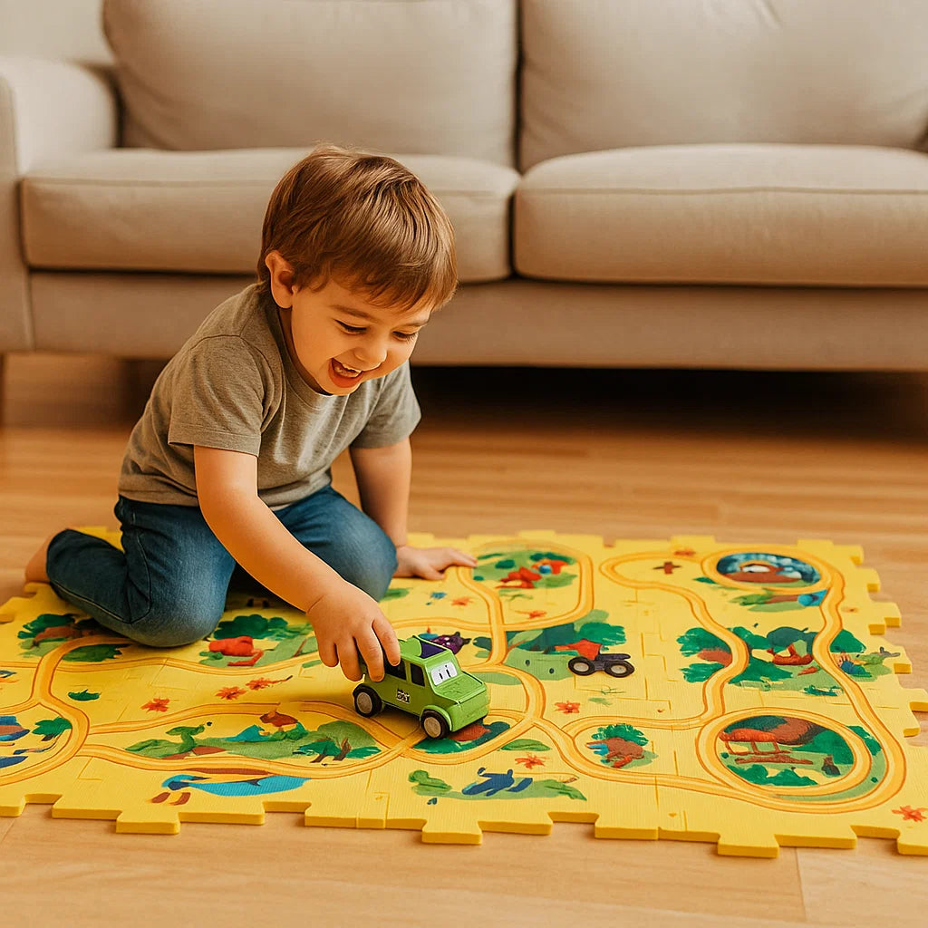Tappetino da gioco Puzzle Track per bambini ⎜ Gioco interattivo da pavimento con strade collegabili per un divertimento fantasioso