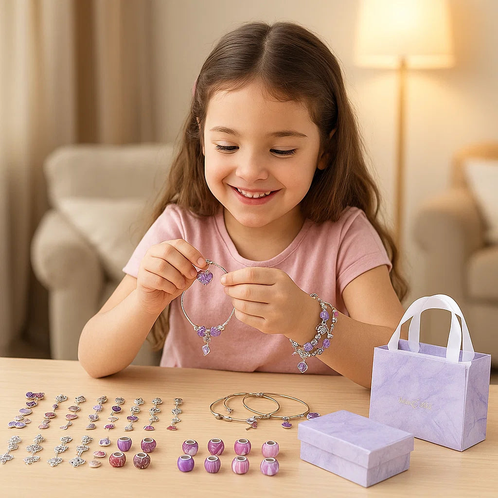 Kit Fai da Te per Creare Braccialetti con Ciondoli ⎜ Set di Gioielli Creativo con Perline e Pendenti in Scatola Regalo per Ragazze