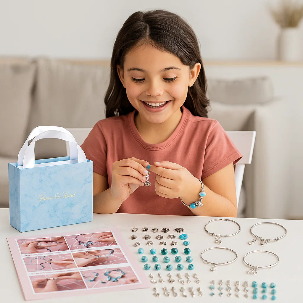 Kit Fai da Te per Creare Braccialetti con Ciondoli ⎜ Set di Gioielli Creativo con Perline e Pendenti in Scatola Regalo per Ragazze