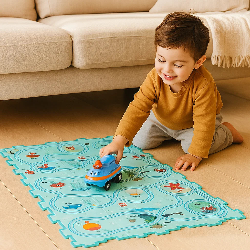 Tappetino da gioco Puzzle Track per bambini ⎜ Gioco interattivo da pavimento con strade collegabili per un divertimento fantasioso