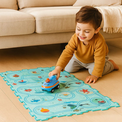 Tappetino da gioco Puzzle Track per bambini ⎜ Gioco interattivo da pavimento con strade collegabili per un divertimento fantasioso