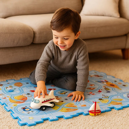 Tappetino da gioco Puzzle Track per bambini ⎜ Gioco interattivo da pavimento con strade collegabili per un divertimento fantasioso