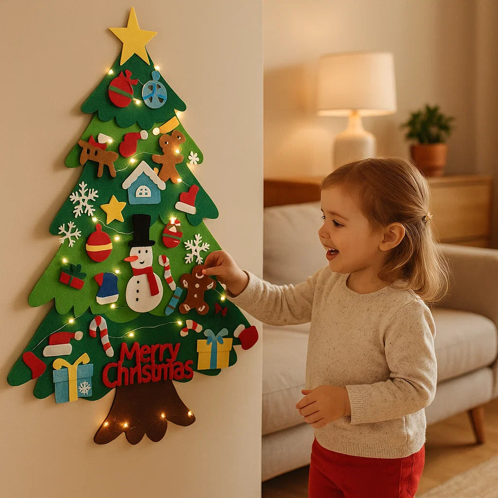 Albero di Natale in feltro fai da te per bambini | Decorazione da parete sicura con ornamenti rimovibili per giocare e divertirsi durante le vacanze