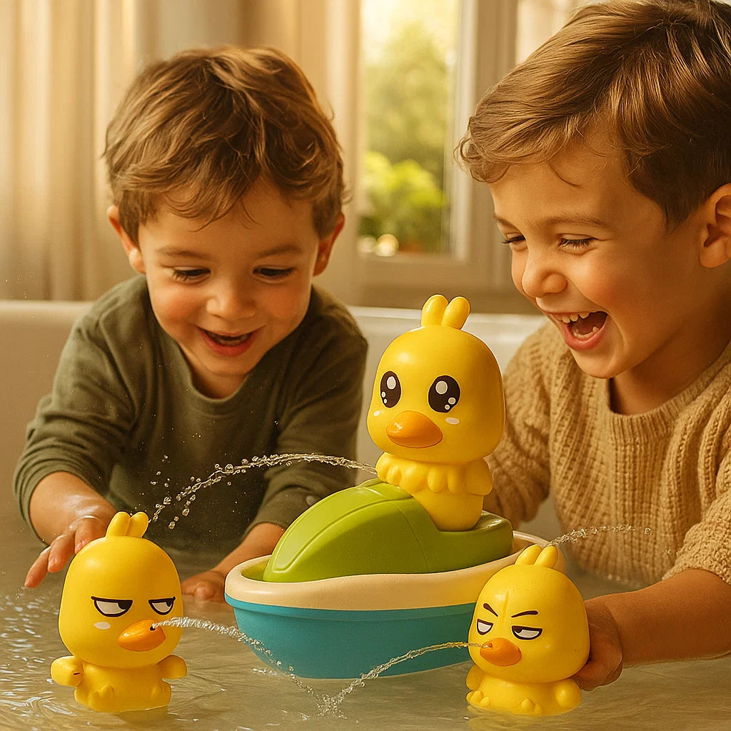 Set di giocattoli da bagno per bambini | Divertenti anatre che spruzzano acqua con motoscafo per giochi interattivi durante il bagno