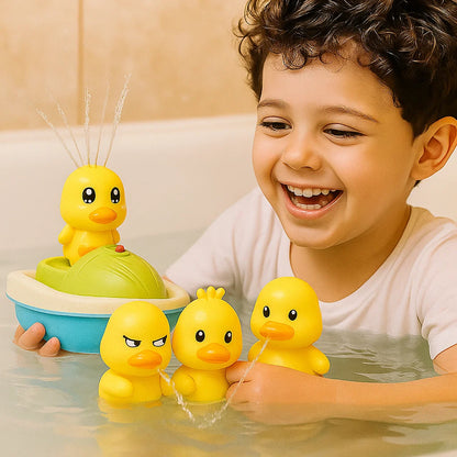 Set di giocattoli da bagno per bambini | Divertenti anatre che spruzzano acqua con motoscafo per giochi interattivi durante il bagno