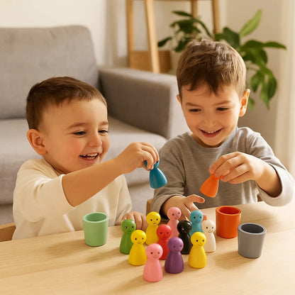 Gioco di abbinamento dei colori in legno per bambini | Gioco di ordinamento con bambole a pioli e tazze per l' apprendimento motorio e visivo