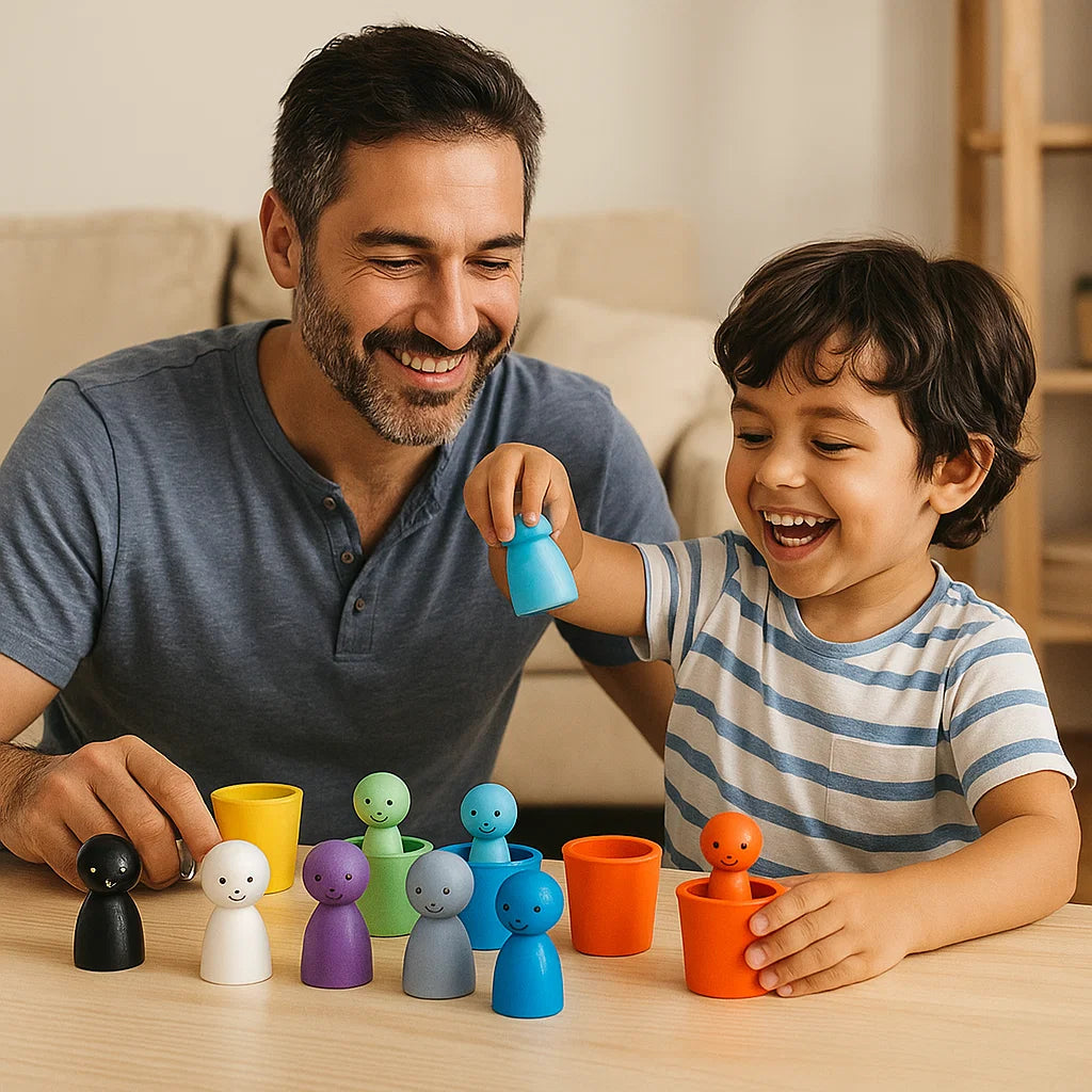 Gioco di abbinamento dei colori in legno per bambini | Gioco di ordinamento con bambole a pioli e tazze per l' apprendimento motorio e visivo