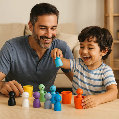 Gioco di abbinamento dei colori in legno per bambini | Gioco di ordinamento con bambole a pioli e tazze per l' apprendimento motorio e visivo