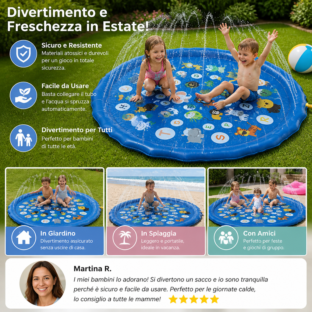 Inflatable Kids Splash Pad con Sprinkler – Materassino da Gioco Acquatico per Giardino e Spiaggia