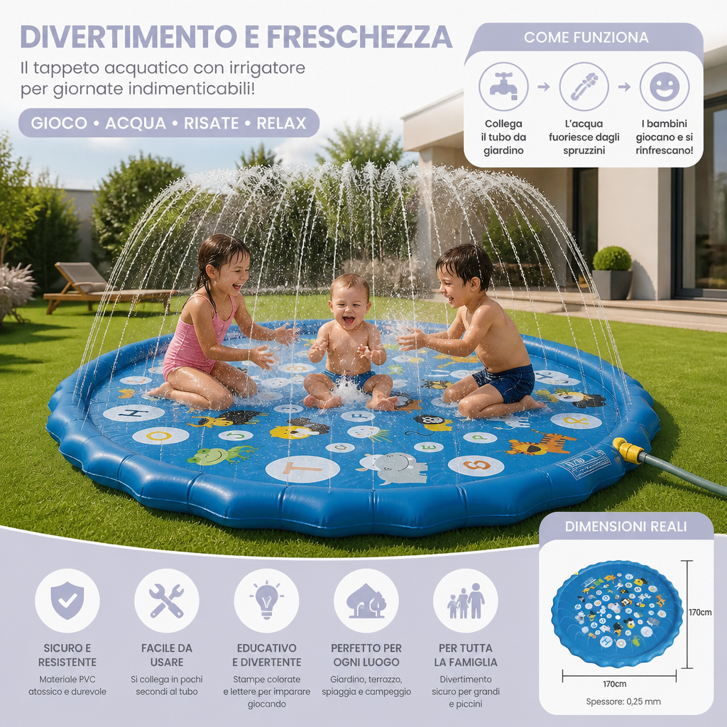 Inflatable Kids Splash Pad con Sprinkler – Materassino da Gioco Acquatico per Giardino e Spiaggia