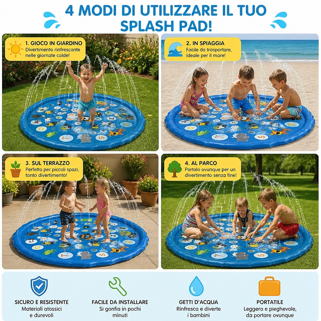 Inflatable Kids Splash Pad con Sprinkler – Materassino da Gioco Acquatico per Giardino e Spiaggia