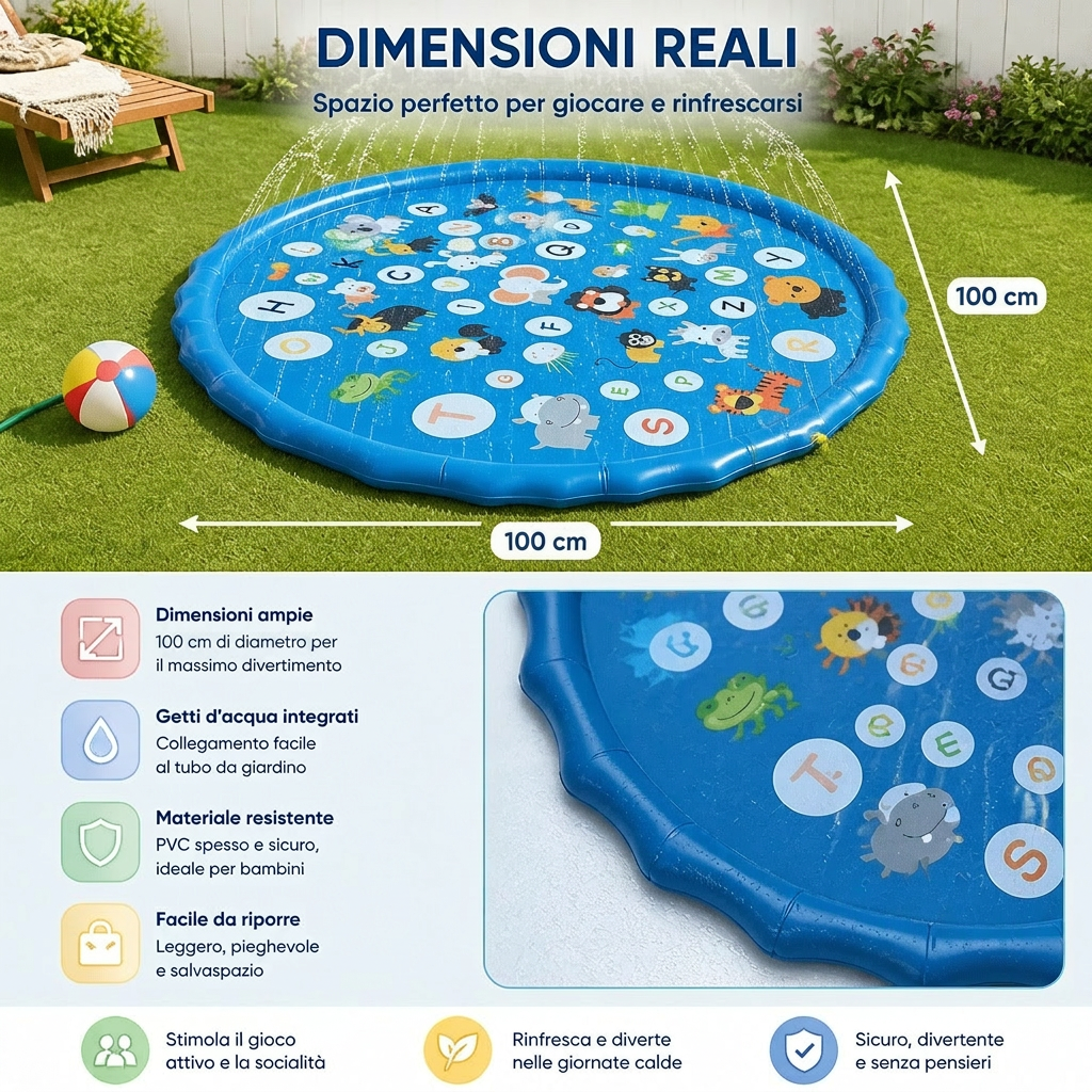 Inflatable Kids Splash Pad con Sprinkler – Materassino da Gioco Acquatico per Giardino e Spiaggia