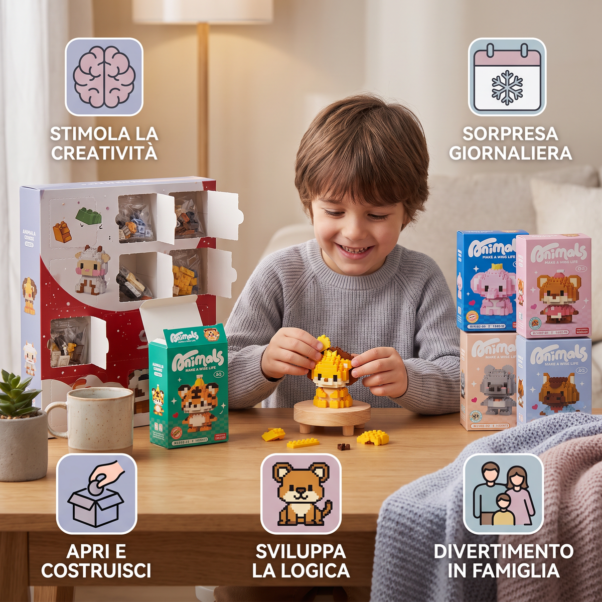 Grazioso calendario dell'Avvento con animaletti da costruire per bambini