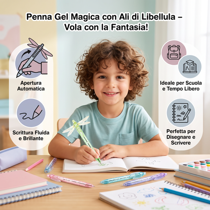 Penna gel magica con ali di libellula