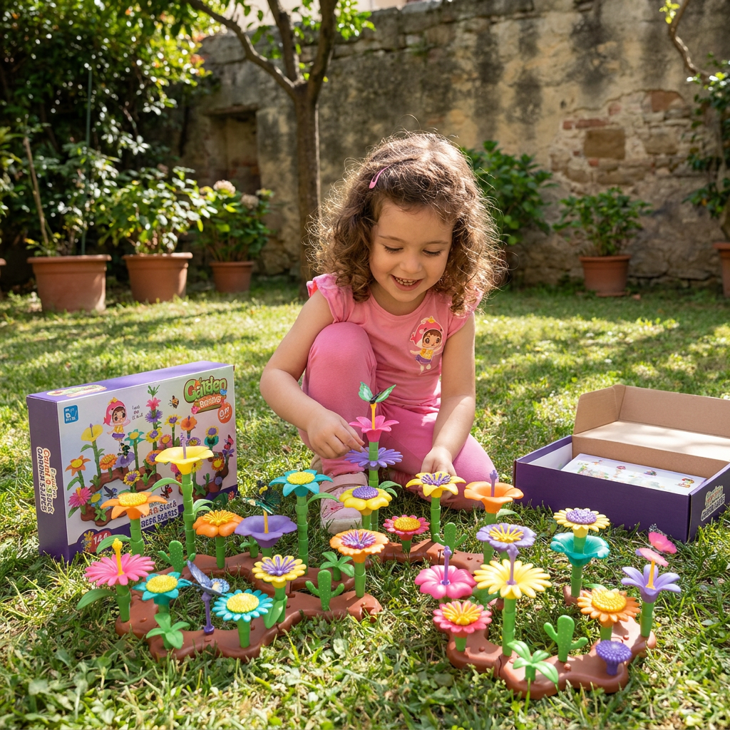 Gioco a incastro giardino di fiori per bambini – giocattolo creativo di coltivazione e apprendimento per piccoli giardinieri