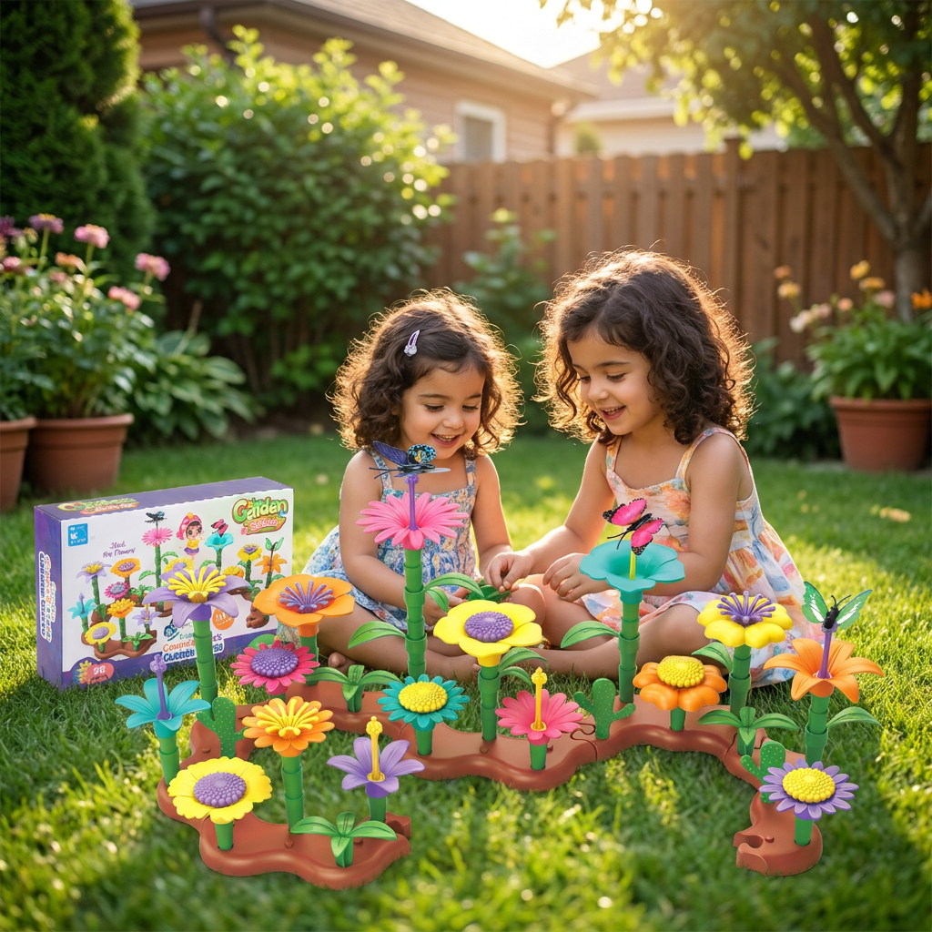 Gioco a incastro giardino di fiori per bambini – giocattolo creativo di coltivazione e apprendimento per piccoli giardinieri