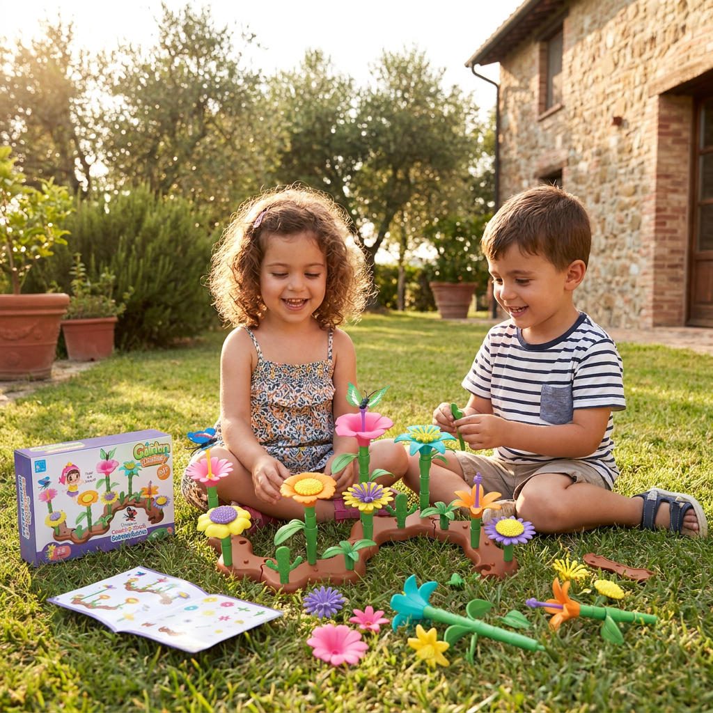 Gioco a incastro giardino di fiori per bambini – giocattolo creativo di coltivazione e apprendimento per piccoli giardinieri