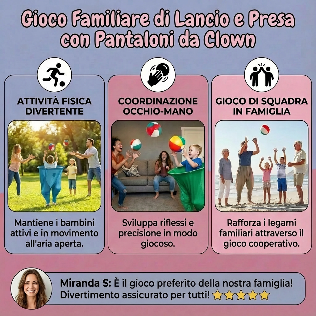 Gioco Familiare di Lancio e Presa con Pantaloni da Clown