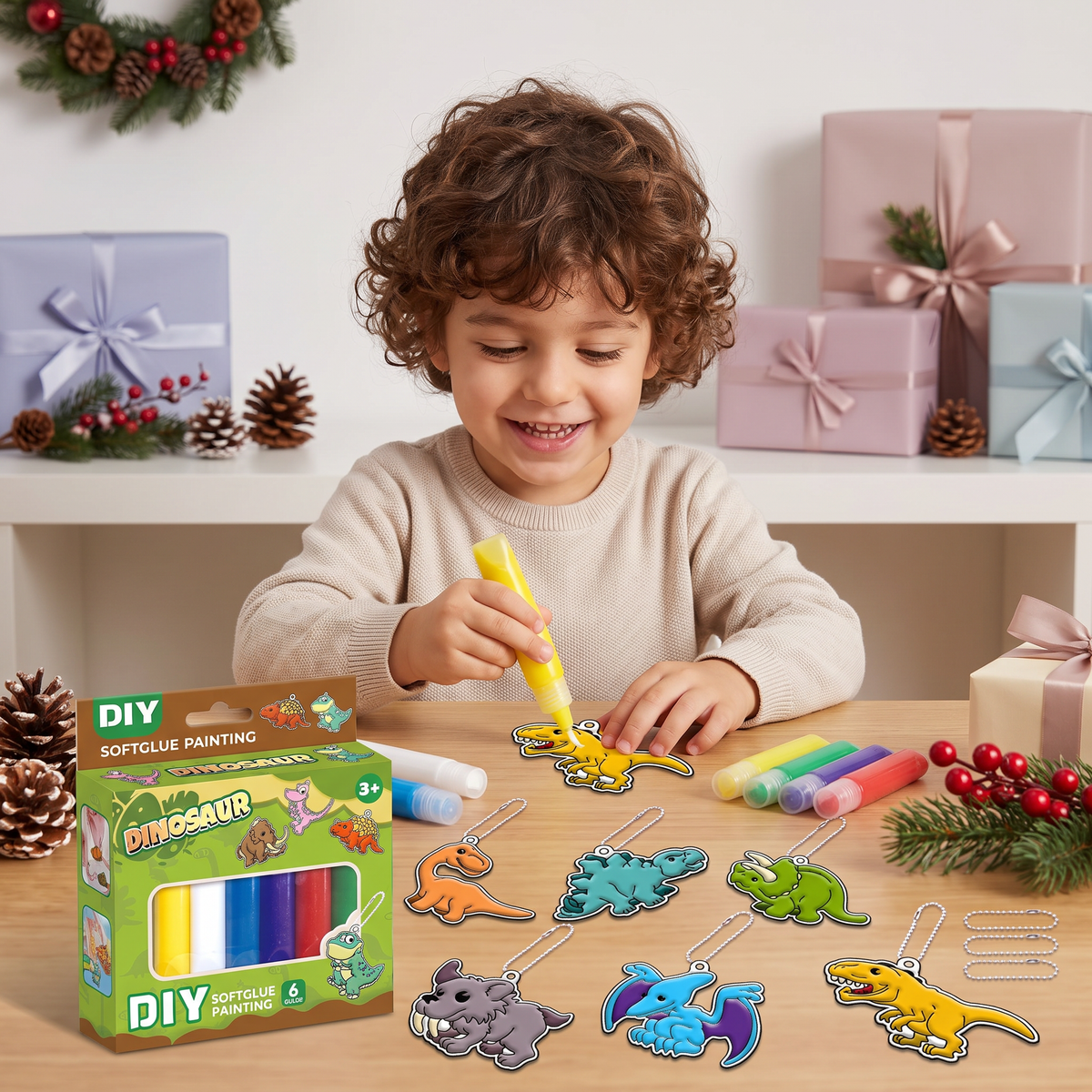 Kit creativo DIY di Natale per bambini per decorare gli addobbi con la pittura, senza colla né cottura