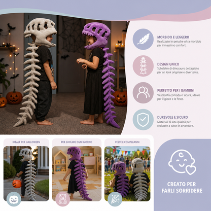 Divertente Costume in Peluche con Scheletro di Dinosauro