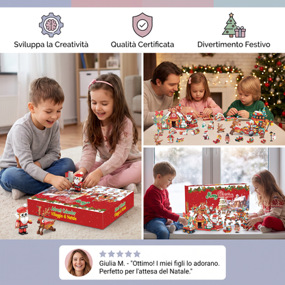 Calendario dell’Avvento con Blocchi da Costruzione – Villaggio di Natale per Bambini