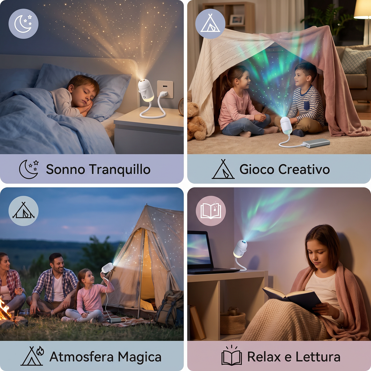 Proiettore Galassia USB NightSky Dimmerabile con Effetti Stelle e Aurora