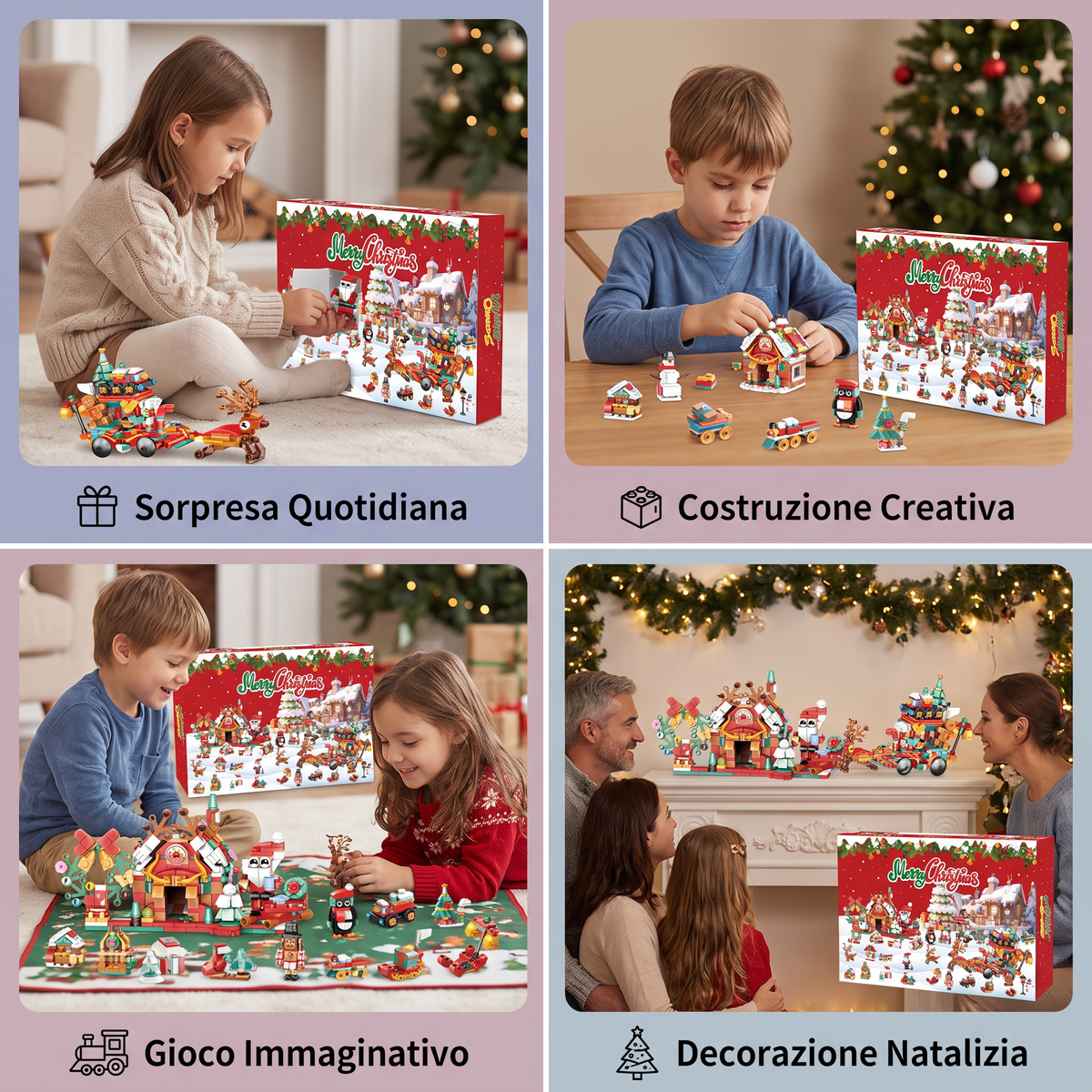 Calendario dell’Avvento con Blocchi da Costruzione – Villaggio di Natale per Bambini