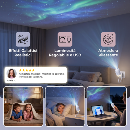 Proiettore Galassia USB NightSky Dimmerabile con Effetti Stelle e Aurora