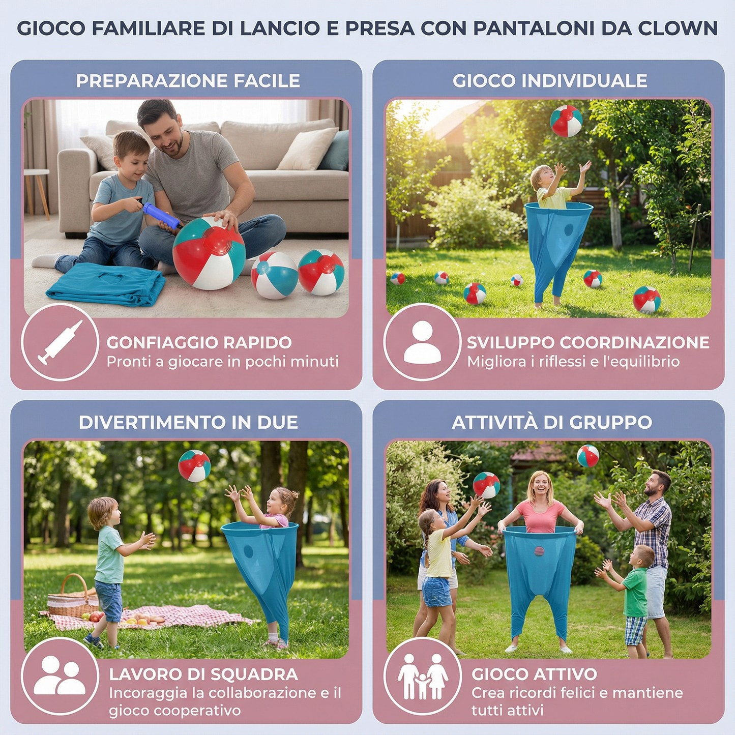 Gioco Familiare di Lancio e Presa con Pantaloni da Clown