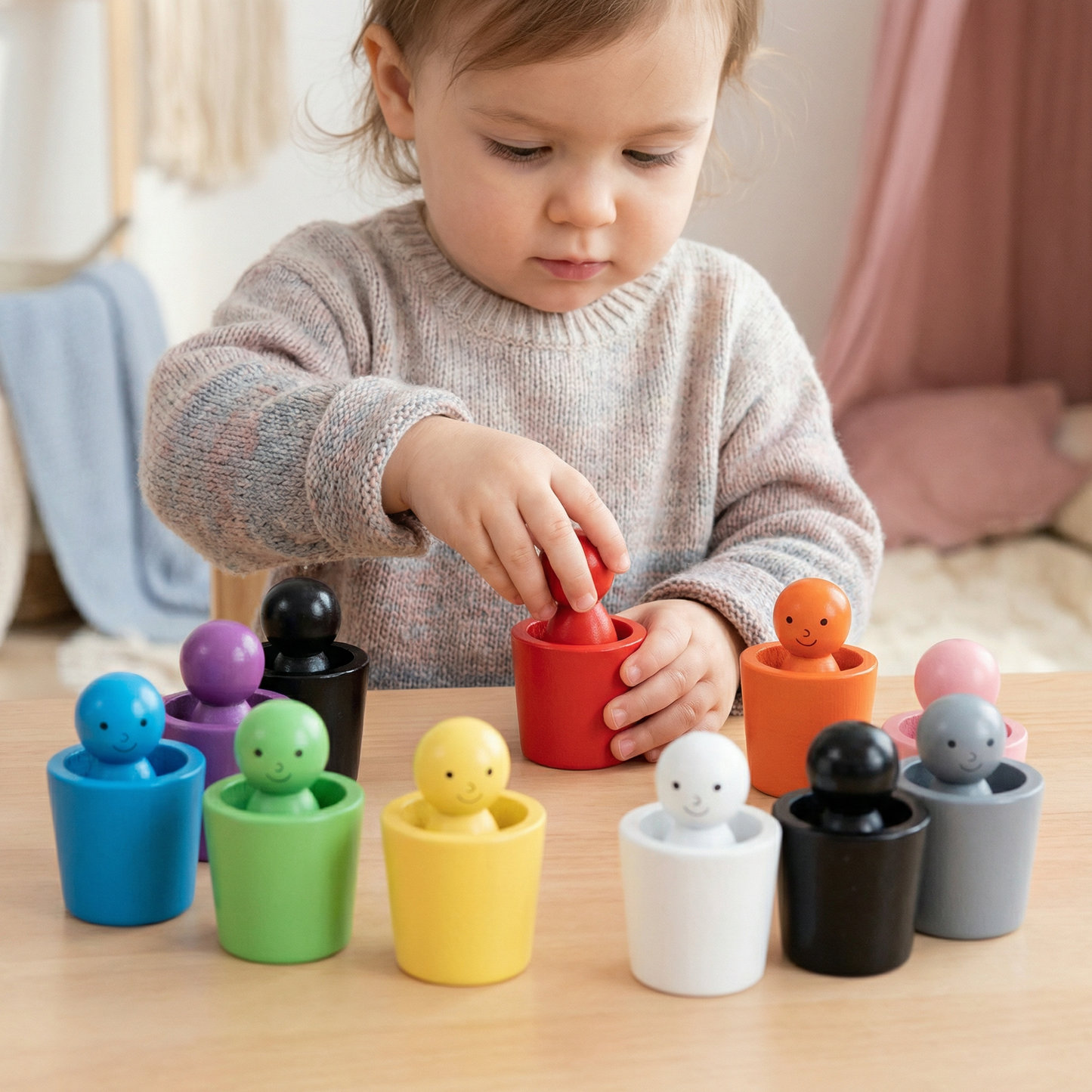 Gioco Educativo Montessori in Legno – Bicchieri per la Selezione dei Colori