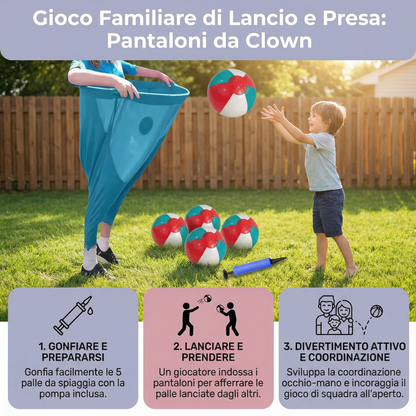 Gioco Familiare di Lancio e Presa con Pantaloni da Clown