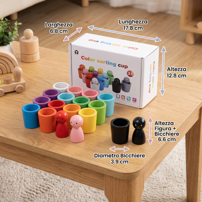 Gioco Educativo Montessori in Legno – Bicchieri per la Selezione dei Colori