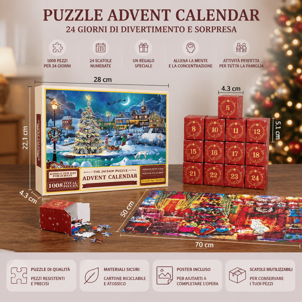 Calendario dell’Avvento con Puzzle Natalizio – Set da 1008 Pezzi per 24 Giorni