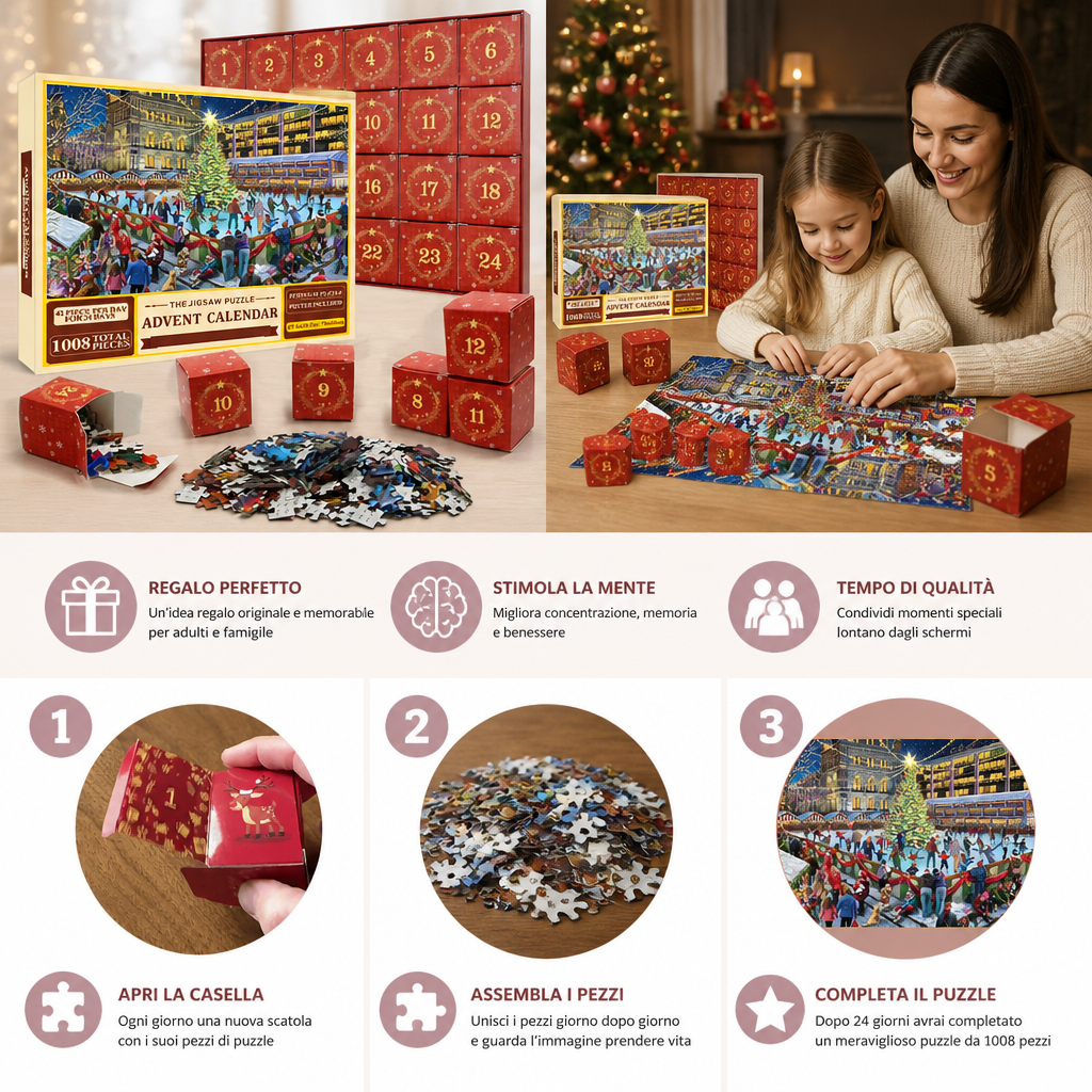 Calendario dell’Avvento con Puzzle Natalizio – Set da 1008 Pezzi per 24 Giorni