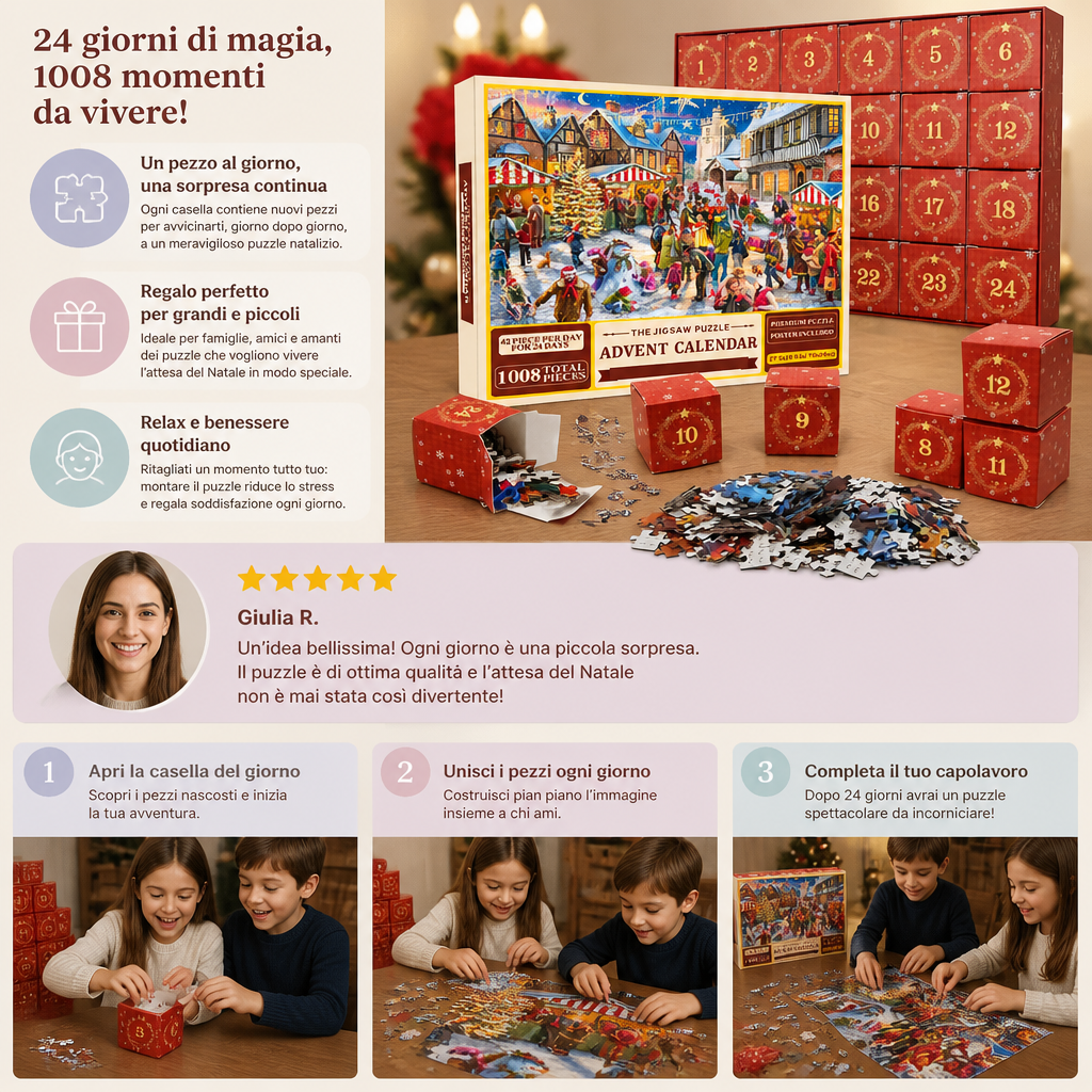 Calendario dell’Avvento con Puzzle Natalizio – Set da 1008 Pezzi per 24 Giorni